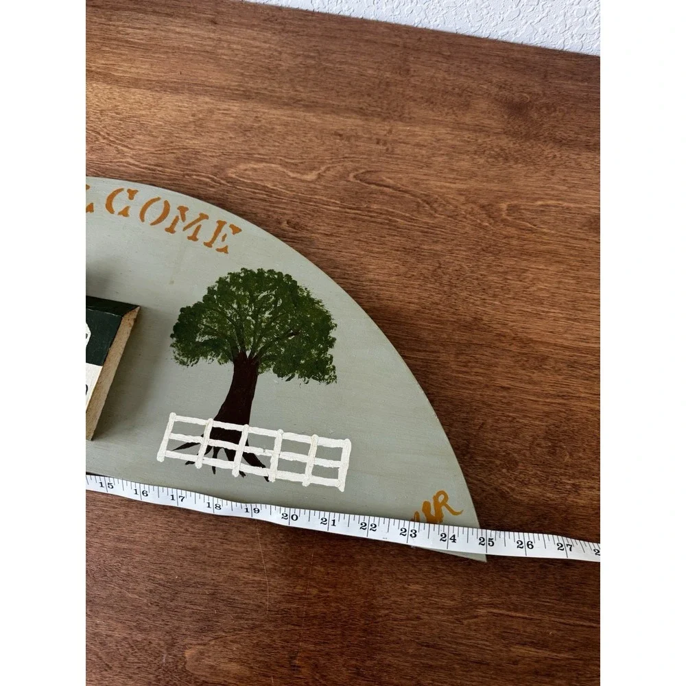 Vintage Hand-Painted Wooden Welcome Sign | Rustic Folk Art Cottage Core Decor